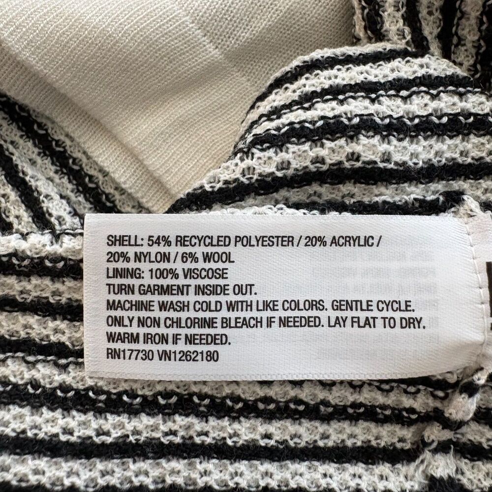 A New Day Black White Striped Maxi Dress Collared V Neck Long Sleeve Lined Sz M - Picture 9 of 9